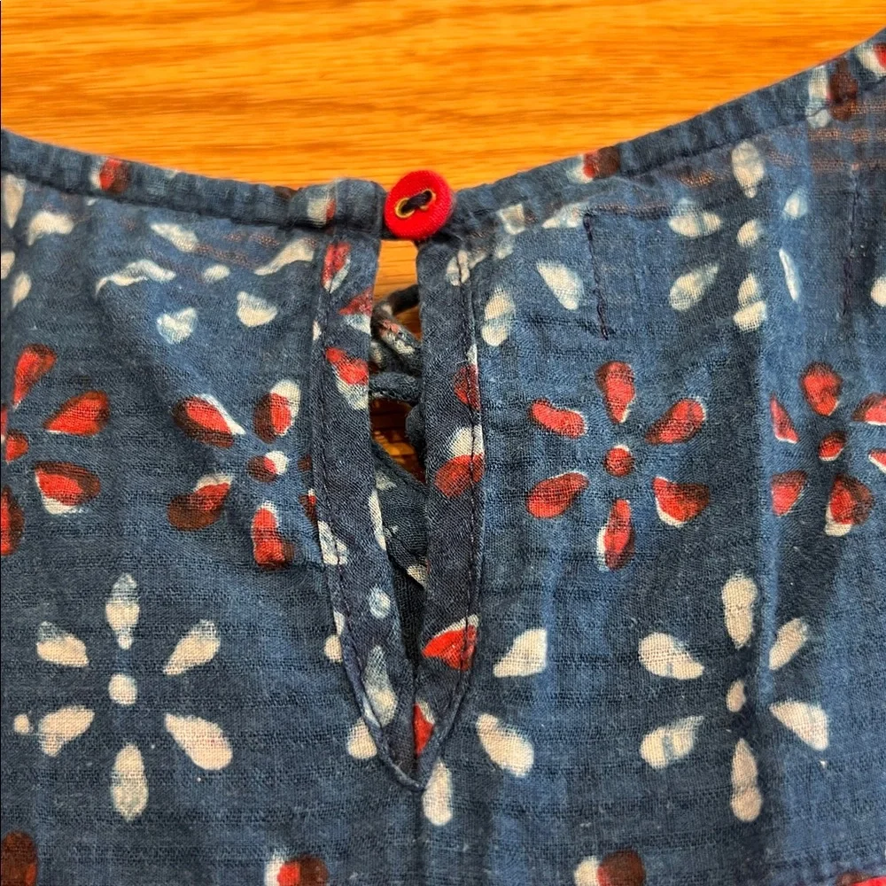 Beautiful Fabindia Red, White, Blue Floral Pattern Cotton Flounce Girls Dress